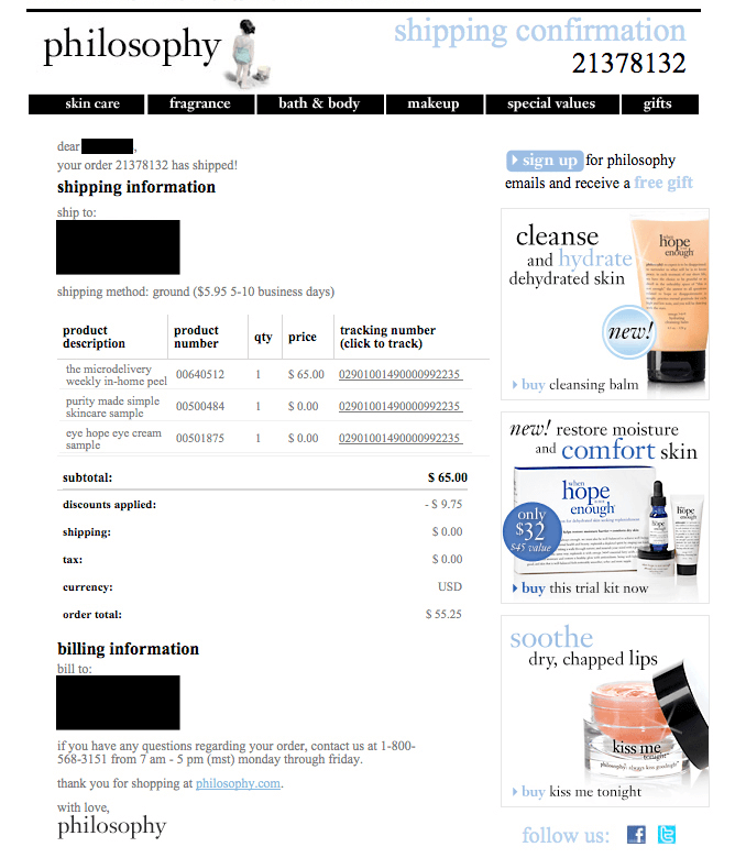 Grafika przedstawia e-mail z potwierdzeniem zakupu i propozycjami produktów uzupełniających