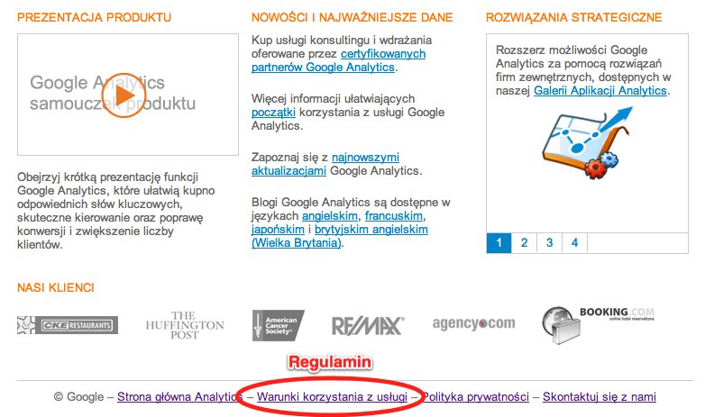 Regulamin Google Analytics